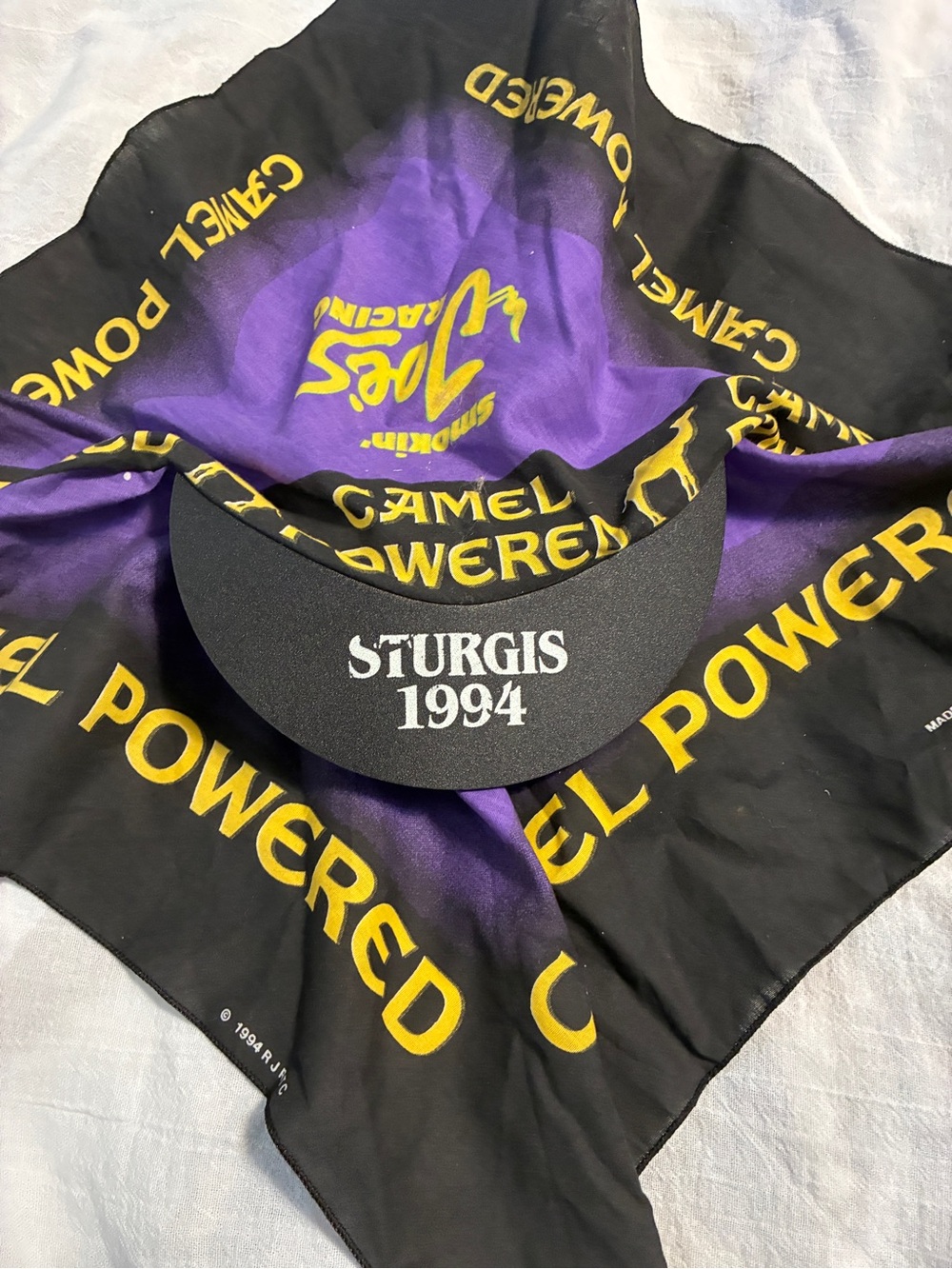 Vintage Sturges 1994 Joe's Racing 'Camel Powered' Purple & Black Bandana Visor